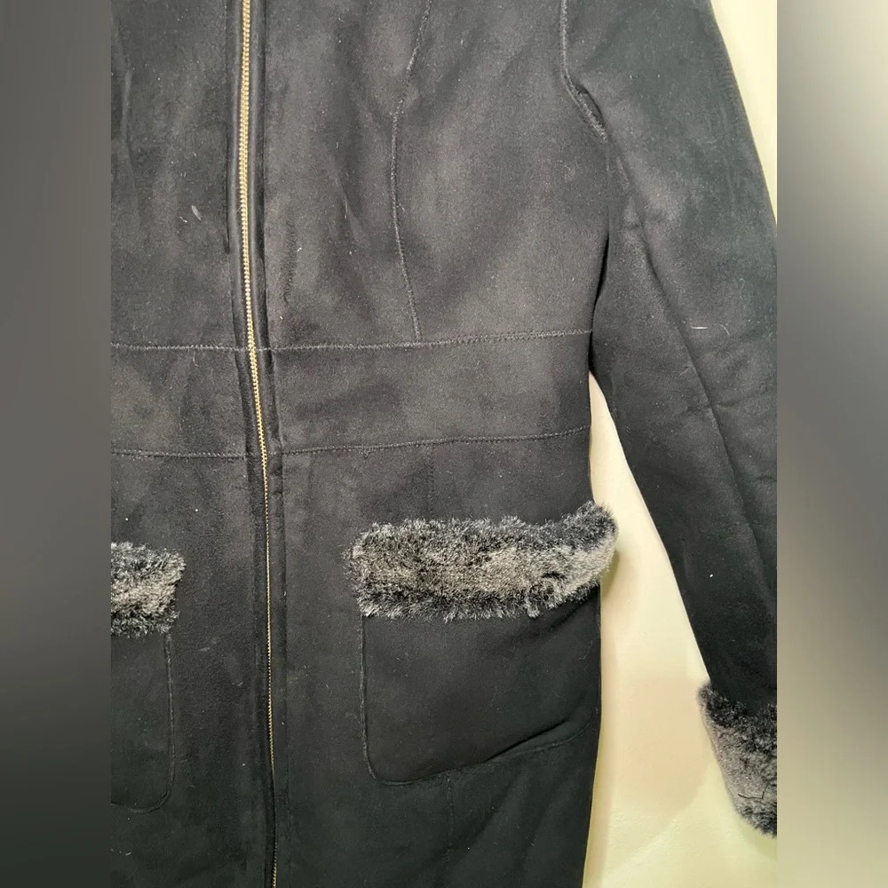 LOFT Black Faux Fur Trim Winter Coat size 2 - Picture 6 of 8